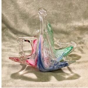 Vintage Murano Italian Handblown Pastel Swirl Glass Centerpiece Basket (1950s)